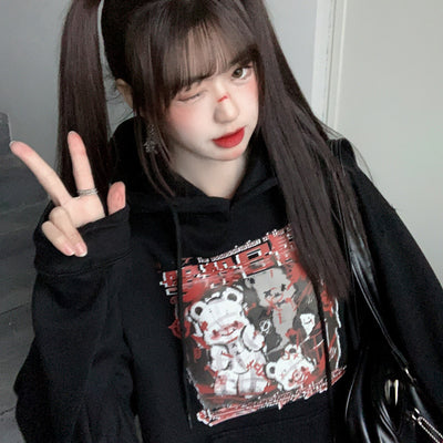 Suéter Holgado de Terciopelo Grueso con Estampado Oscuro Japonés para Mujer - Image 15