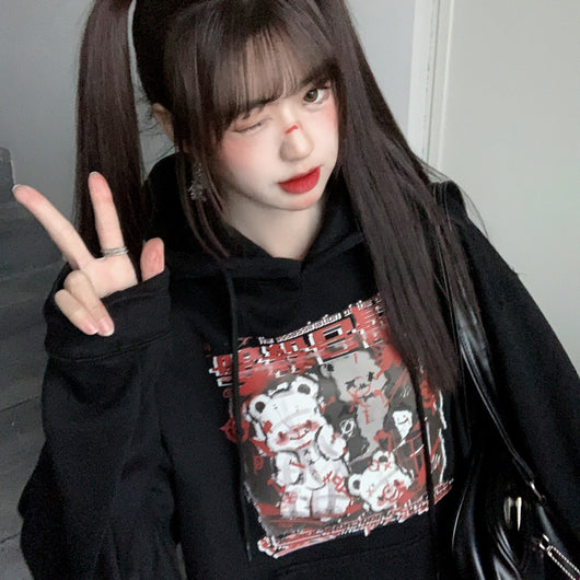 Suéter Holgado de Terciopelo Grueso con Estampado Oscuro Japonés para Mujer - Image 15