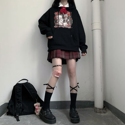 Suéter Holgado de Terciopelo Grueso con Estampado Oscuro Japonés para Mujer - Image 16