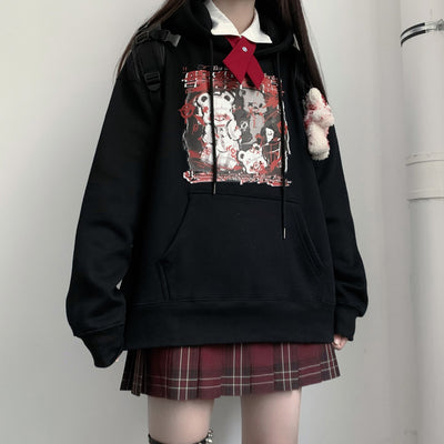 Suéter Holgado de Terciopelo Grueso con Estampado Oscuro Japonés para Mujer - Image 17