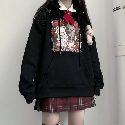 Suéter Holgado de Terciopelo Grueso con Estampado Oscuro Japonés para Mujer - Image 17