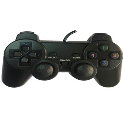 Black USB wired gamepad controller with a D-pad, dual analog sticks, and four colored action buttons. - Image 8