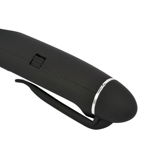 Black wireless presentation remote with laser pointer, USB receiver, and a matching black carrying case. - Image 10