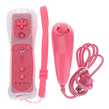White Wii remote with a light blue silicone sleeve and a white Nunchuk controller with a grey wrist strap. - Image 20