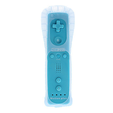 White Wii remote with a light blue silicone sleeve and a white Nunchuk controller with a grey wrist strap. - Image 25
