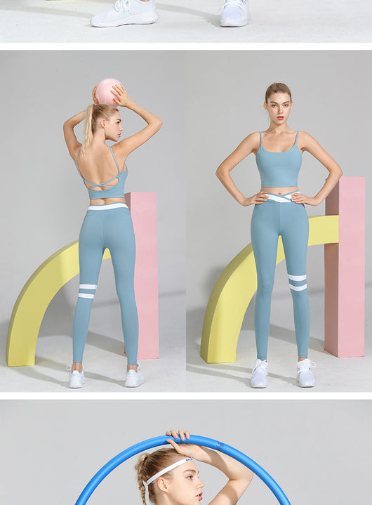 Conjunto Deportivo Mujer: Sostén Yoga Reforzado con Pantalón Rayado - Image 11