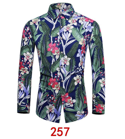 Camisa Hawaiana Estampada de Manga Larga para Hombre - Image 19