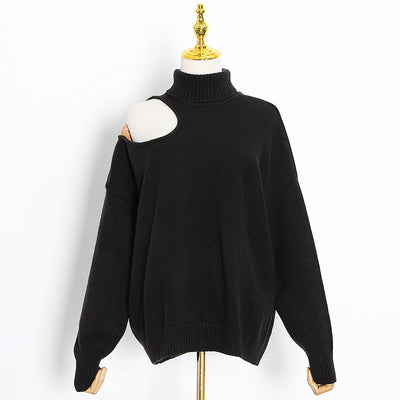 Suéter Suelto Cuello Alto y Hombros Descubiertos para Mujer - Image 12