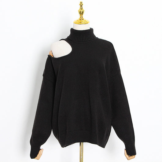 Suéter Suelto Cuello Alto y Hombros Descubiertos para Mujer - Image 12