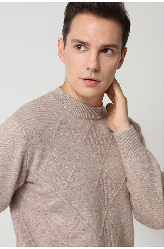 Suéter Cashmere Hombre Cuello Redondo Jacquard Elegante - Image 9
