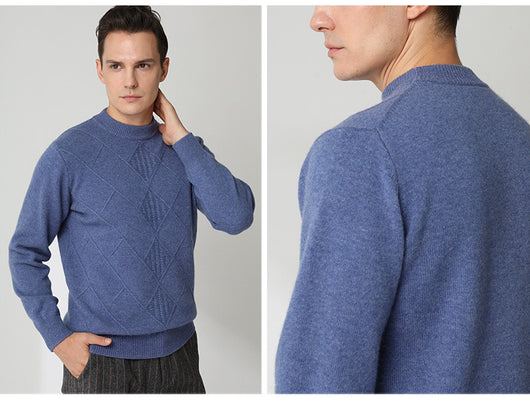 Suéter Cashmere Hombre Cuello Redondo Jacquard Elegante - Image 12