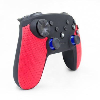 Black and red wireless Bluetooth gamepad with textured grips, dual analog sticks, D-pad, and face buttons. - Image 10