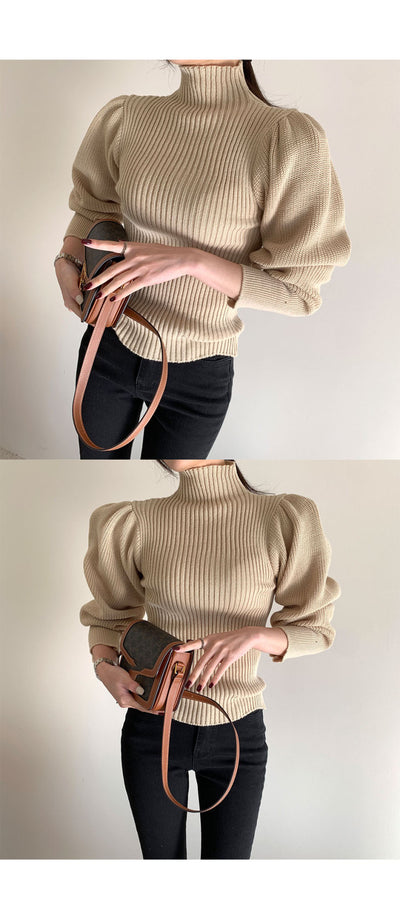 Suéter Ajustado para Mujer con Mangas Abullonadas y Detalle de Rayas - Image 7