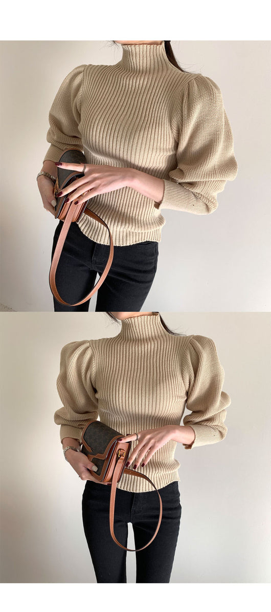 Suéter Ajustado para Mujer con Mangas Abullonadas y Detalle de Rayas - Image 7