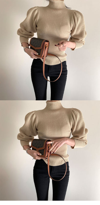 Suéter Ajustado para Mujer con Mangas Abullonadas y Detalle de Rayas - Image 10