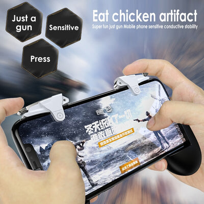 Two white and gold mobile gaming triggers for smartphones, designed to enhance gameplay with auxiliary firing. - Image 11