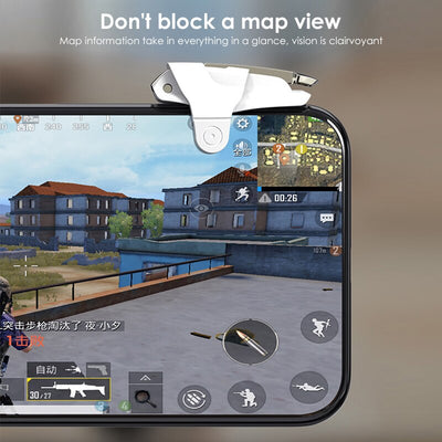 Two white and gold mobile gaming triggers for smartphones, designed to enhance gameplay with auxiliary firing. - Image 12