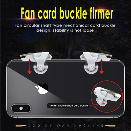 Two white and gold mobile gaming triggers for smartphones, designed to enhance gameplay with auxiliary firing. - Image 13