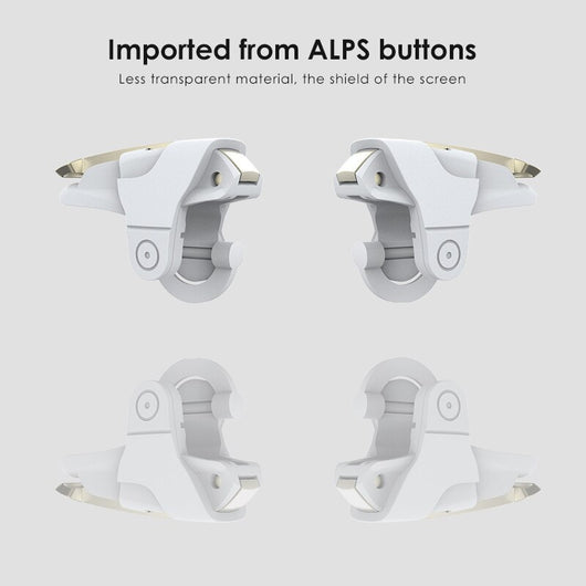 Two white and gold mobile gaming triggers for smartphones, designed to enhance gameplay with auxiliary firing. - Image 14