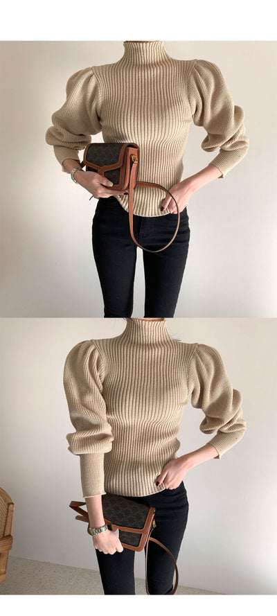 Suéter Ajustado para Mujer con Mangas Abullonadas y Detalle de Rayas - Image 15