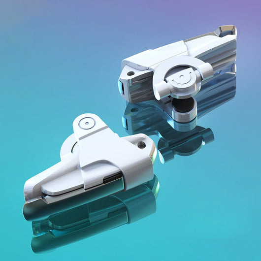 Two white and gold mobile gaming triggers for smartphones, designed to enhance gameplay with auxiliary firing. - Image 17