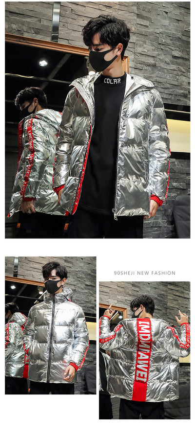 Chaqueta Acolchada Plateada Brillante para Hombre - Image 26