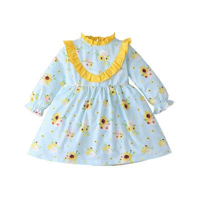 Vestido Largo Princesa Niña con Estampado de Girasoles y Manga Larga - Image 9