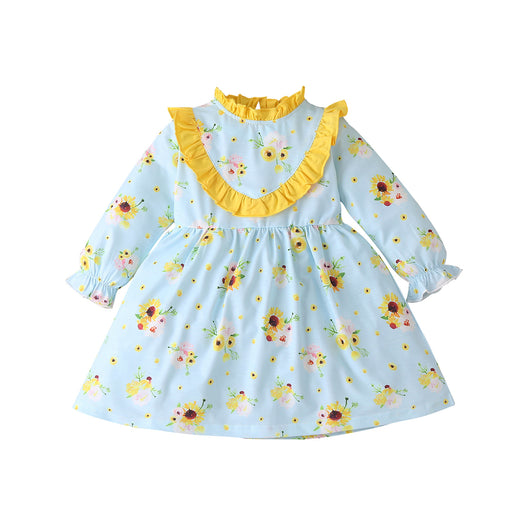 Vestido Largo Princesa Niña con Estampado de Girasoles y Manga Larga - Image 9
