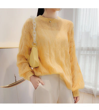 Suéter Tejido Fino Oversized Cuello Redondo Calado - Image 10