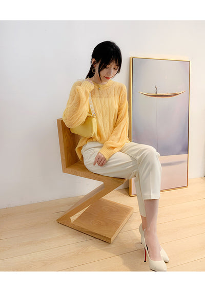 Suéter Tejido Fino Oversized Cuello Redondo Calado - Image 11