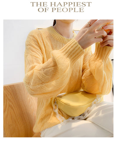 Suéter Tejido Fino Oversized Cuello Redondo Calado - Image 13