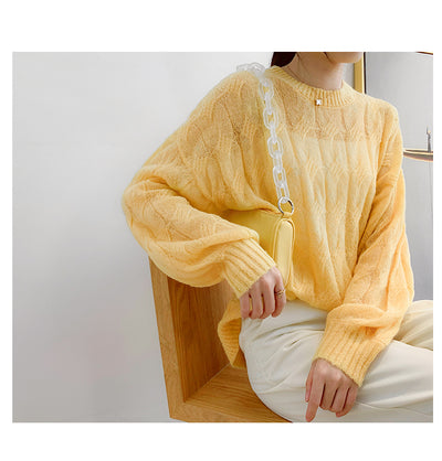Suéter Tejido Fino Oversized Cuello Redondo Calado - Image 15