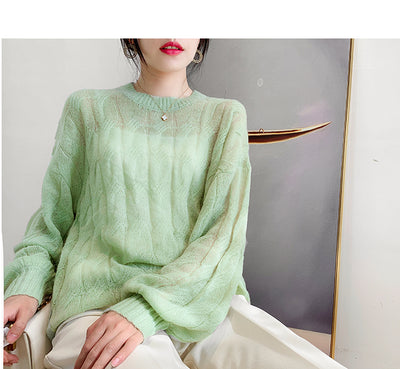 Suéter Tejido Fino Oversized Cuello Redondo Calado - Image 16
