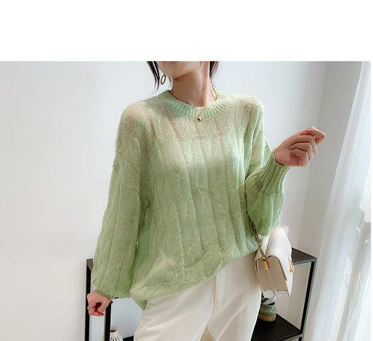 Suéter Tejido Fino Oversized Cuello Redondo Calado - Image 18