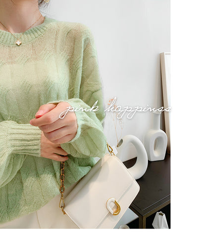 Suéter Tejido Fino Oversized Cuello Redondo Calado - Image 21