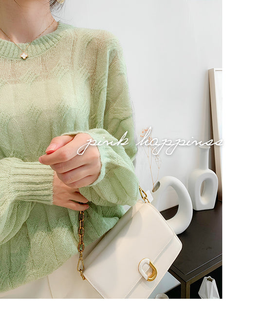 Suéter Tejido Fino Oversized Cuello Redondo Calado - Image 21