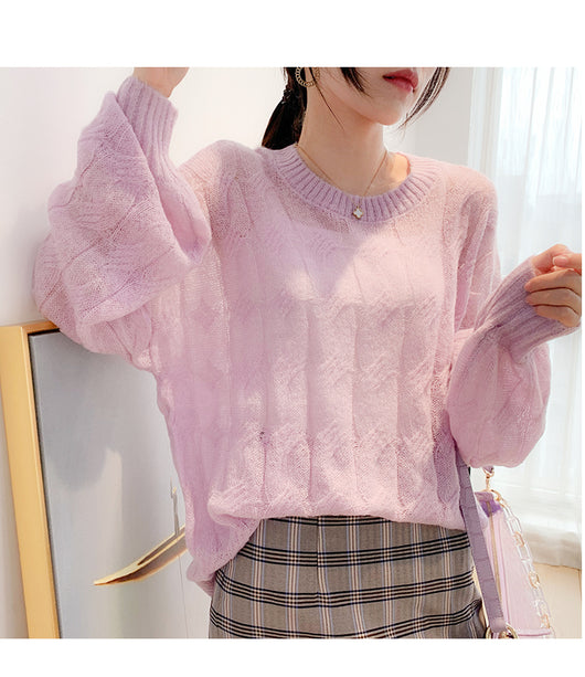 Suéter Tejido Fino Oversized Cuello Redondo Calado - Image 22