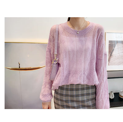 Suéter Tejido Fino Oversized Cuello Redondo Calado - Image 23