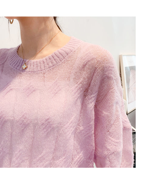 Suéter Tejido Fino Oversized Cuello Redondo Calado - Image 25
