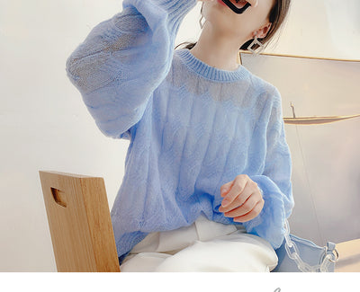 Suéter Tejido Fino Oversized Cuello Redondo Calado - Image 31