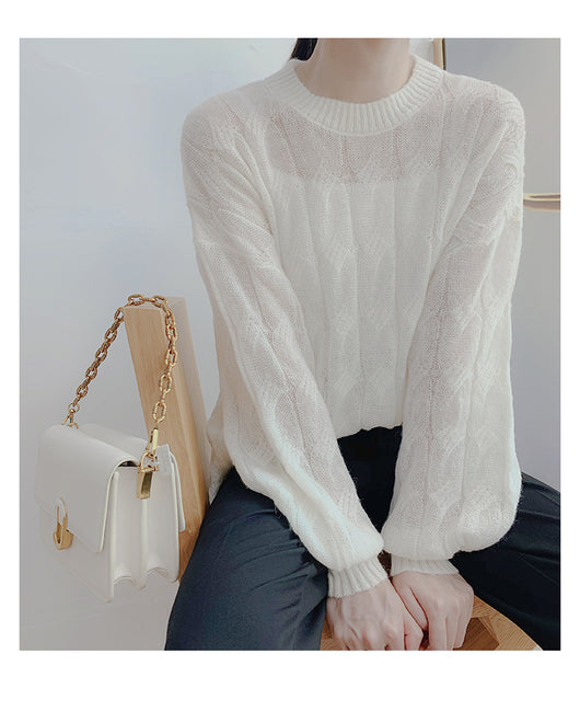 Suéter Tejido Fino Oversized Cuello Redondo Calado - Image 35