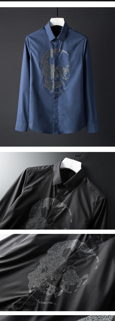Camisa Manga Larga Calavera Diamante para Hombre - Image 15