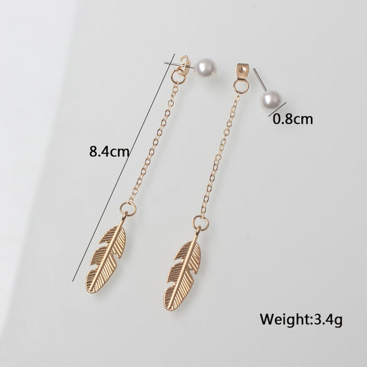 Aretes Largos de Perla con Hoja y Borla - Diseño Personalidad - Image 6