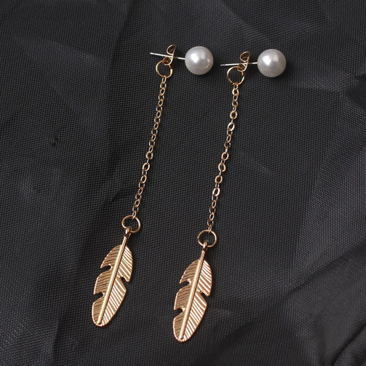 Aretes Largos de Perla con Hoja y Borla - Diseño Personalidad - Image 9