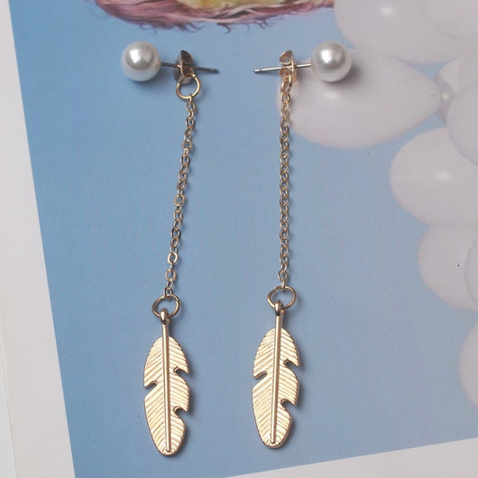 Aretes Largos de Perla con Hoja y Borla - Diseño Personalidad - Image 11