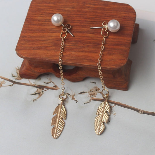 Aretes Largos de Perla con Hoja y Borla - Diseño Personalidad - Image 12