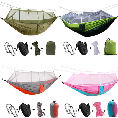 Hamaca Camping Doble con Red Antimosquitos - Paracaídas Portátil Verde Militar - Image 46