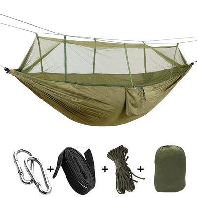 Hamaca Camping Doble con Red Antimosquitos - Paracaídas Portátil Verde Militar - Image 47