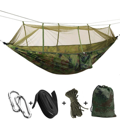 Hamaca Camping Doble con Red Antimosquitos - Paracaídas Portátil Verde Militar - Image 48