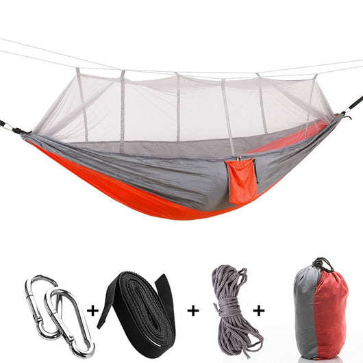 Hamaca Camping Doble con Red Antimosquitos - Paracaídas Portátil Verde Militar - Image 49